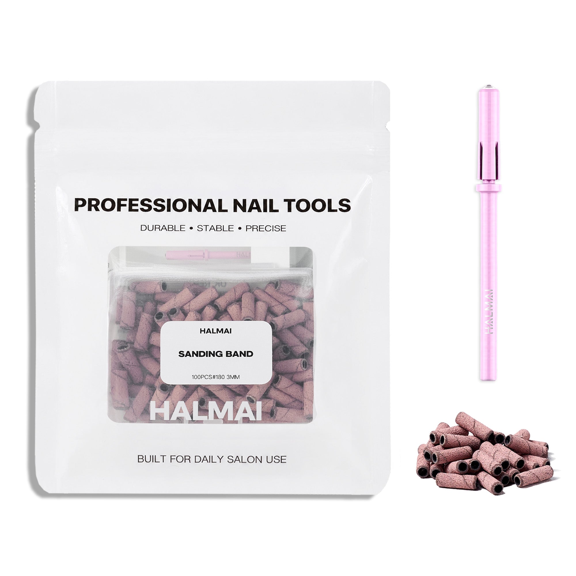 Professional Mandrel + Sanding Bands Set – Pink Mini Mandrel with #180 100pcs Drill Bands