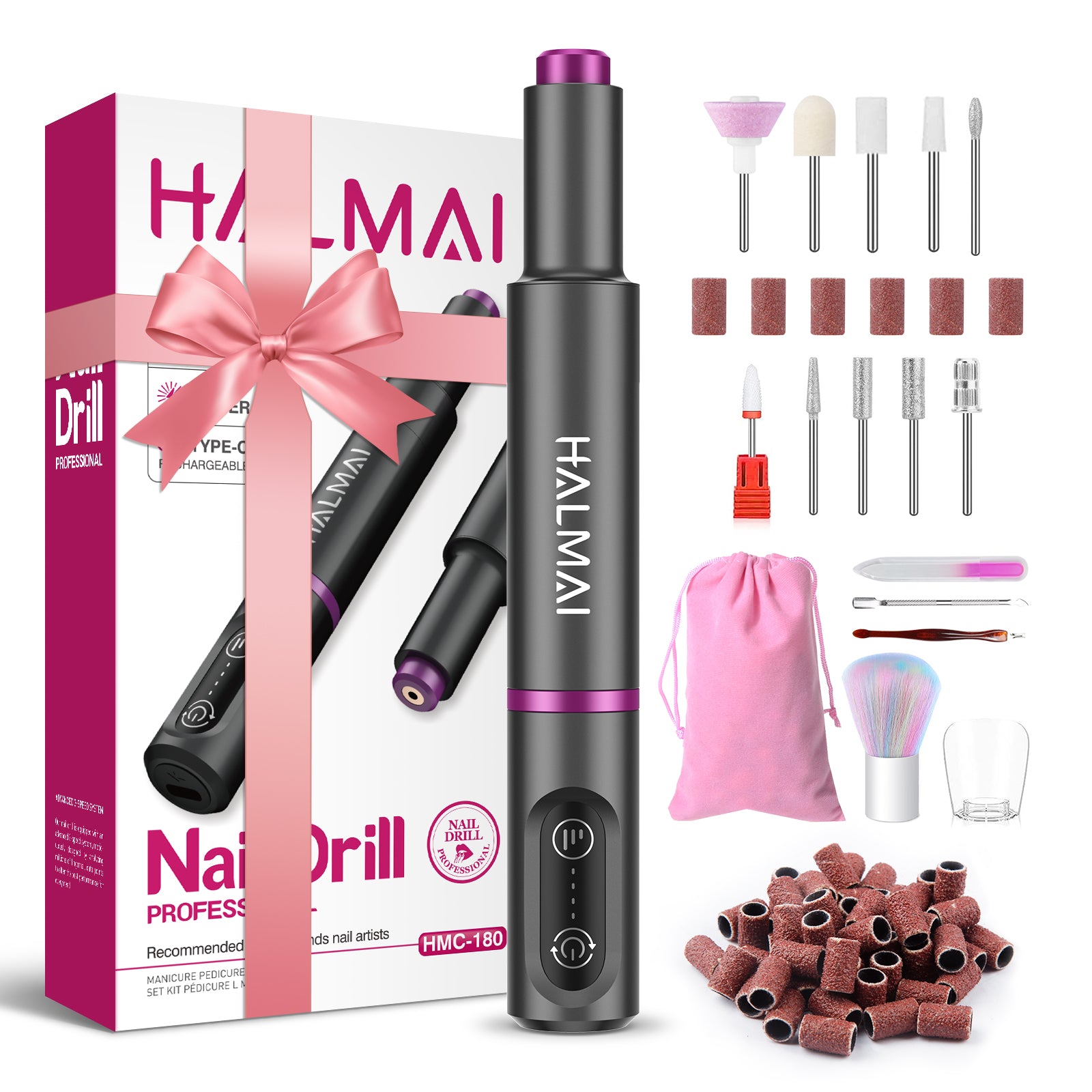 HMC180 Cordless Portable Electric Nail Drill Machine for Home with Max 20000 RPM