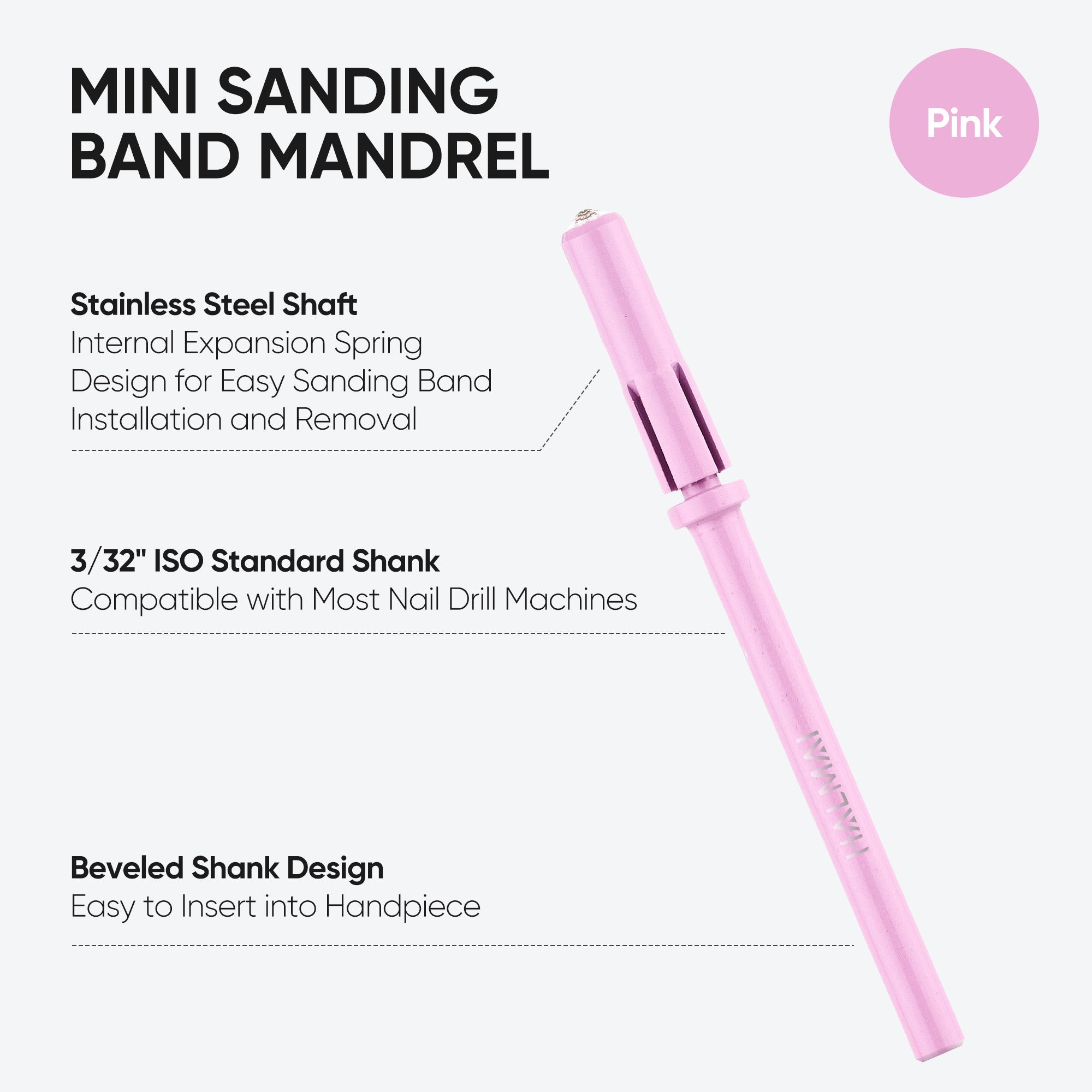 Professional Mandrel + Sanding Bands Set – Pink Mini Mandrel with #180 100pcs Drill Bands