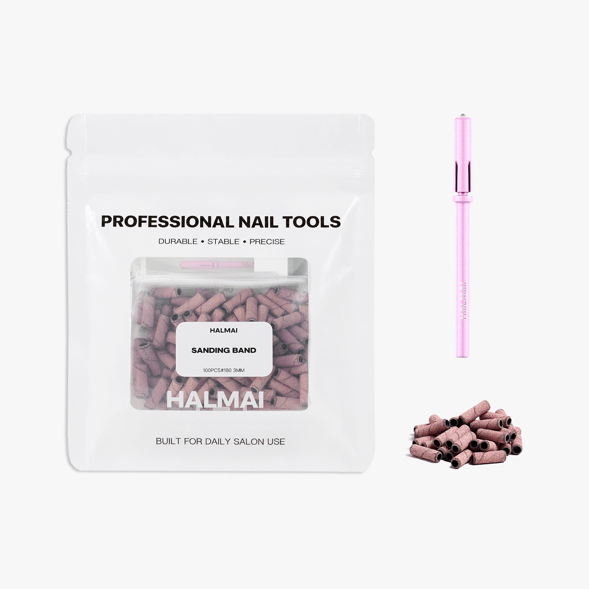 Professional Mandrel + Sanding Bands Set – Pink Mini Mandrel with #180 100pcs Drill Bands