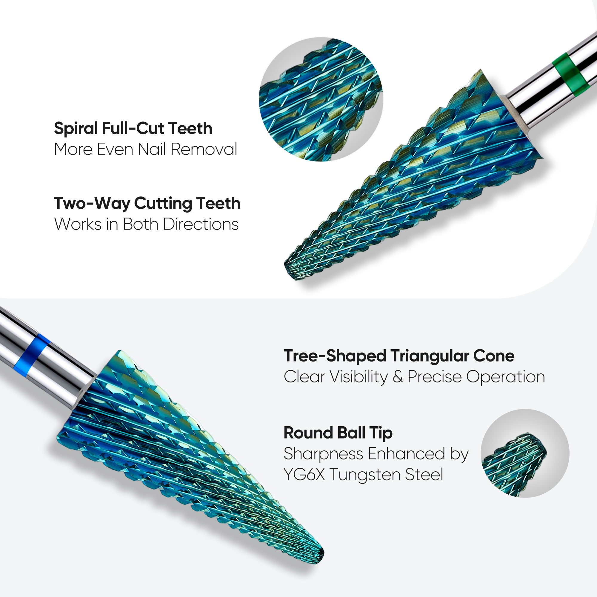 SharpOne All-in-One Nail Drill Bit – 360° Carbide Tree Shape Bit (Moss Green)