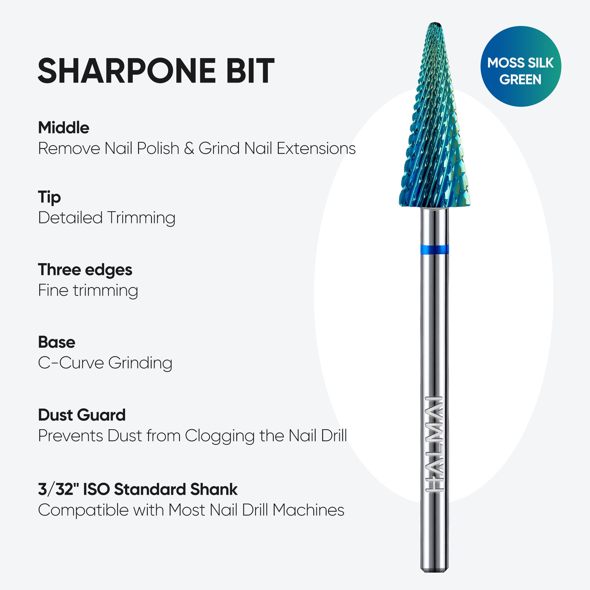 SharpOne All-in-One Nail Drill Bit – 360° Carbide Tree Shape Bit (Moss Green)