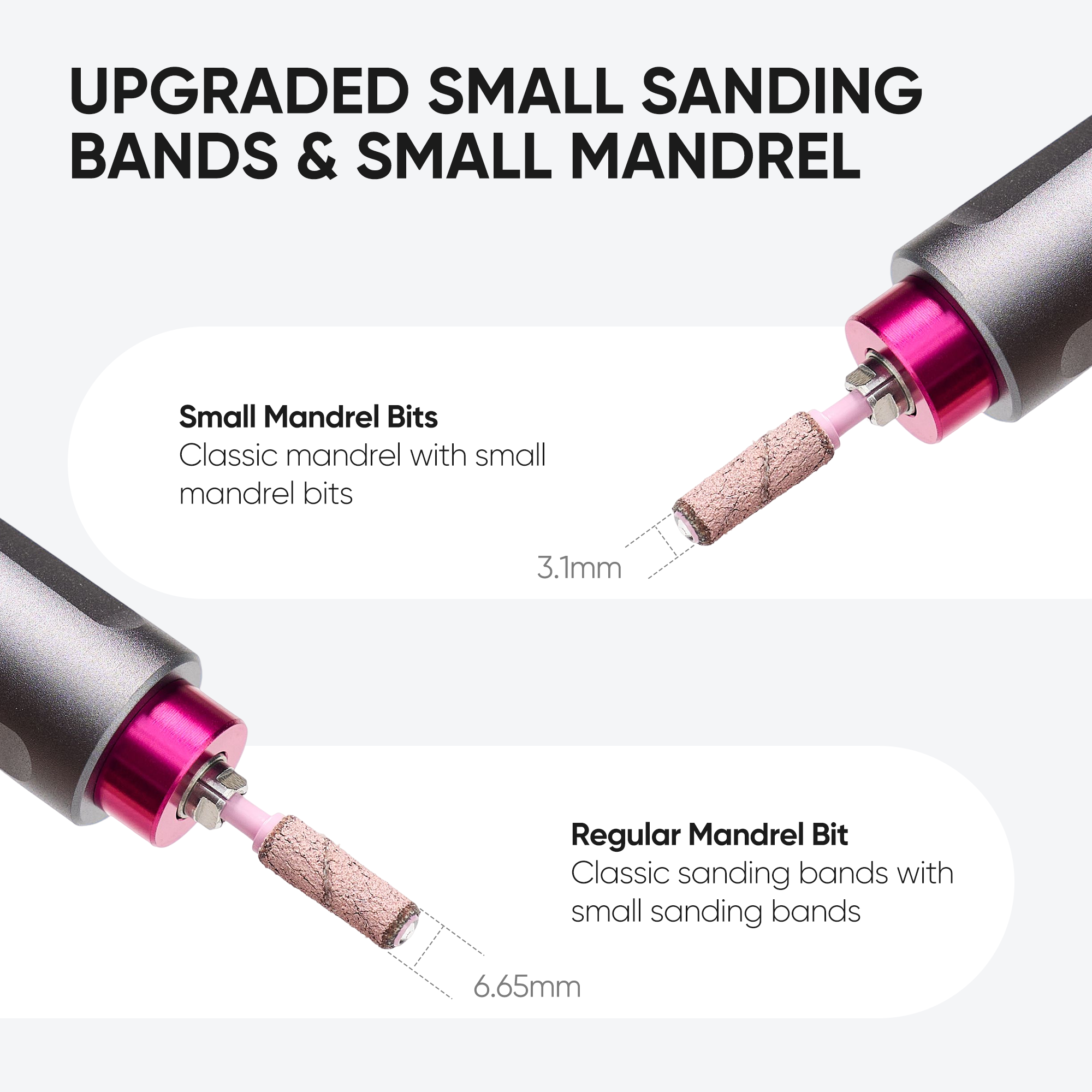 Professional Mandrel + Sanding Bands Set – Pink Mini Mandrel with #180 100pcs Drill Bands