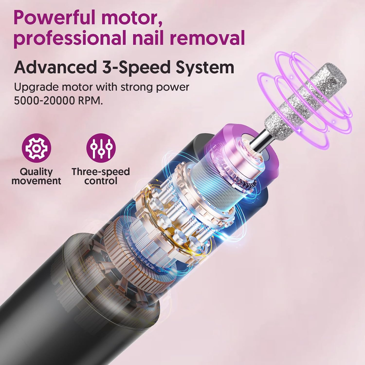 HMC180 Cordless Portable Electric Nail Drill Machine for Home with Max 20000 RPM