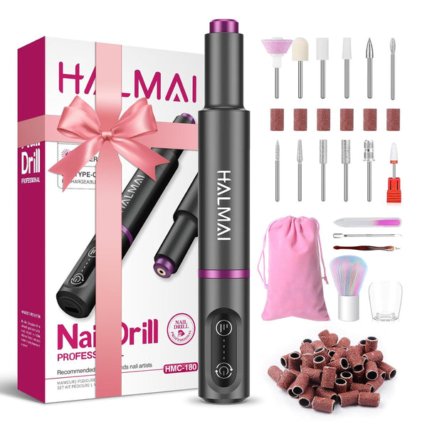 Electric Nail Drill Machine, Cordless Portable Nail File Kit for Acrylic,Gel Nails, Rechargeable Professional Acrylic Manicure Pedicure Machine for Home with Max 20000 RPM (Dark Grey)